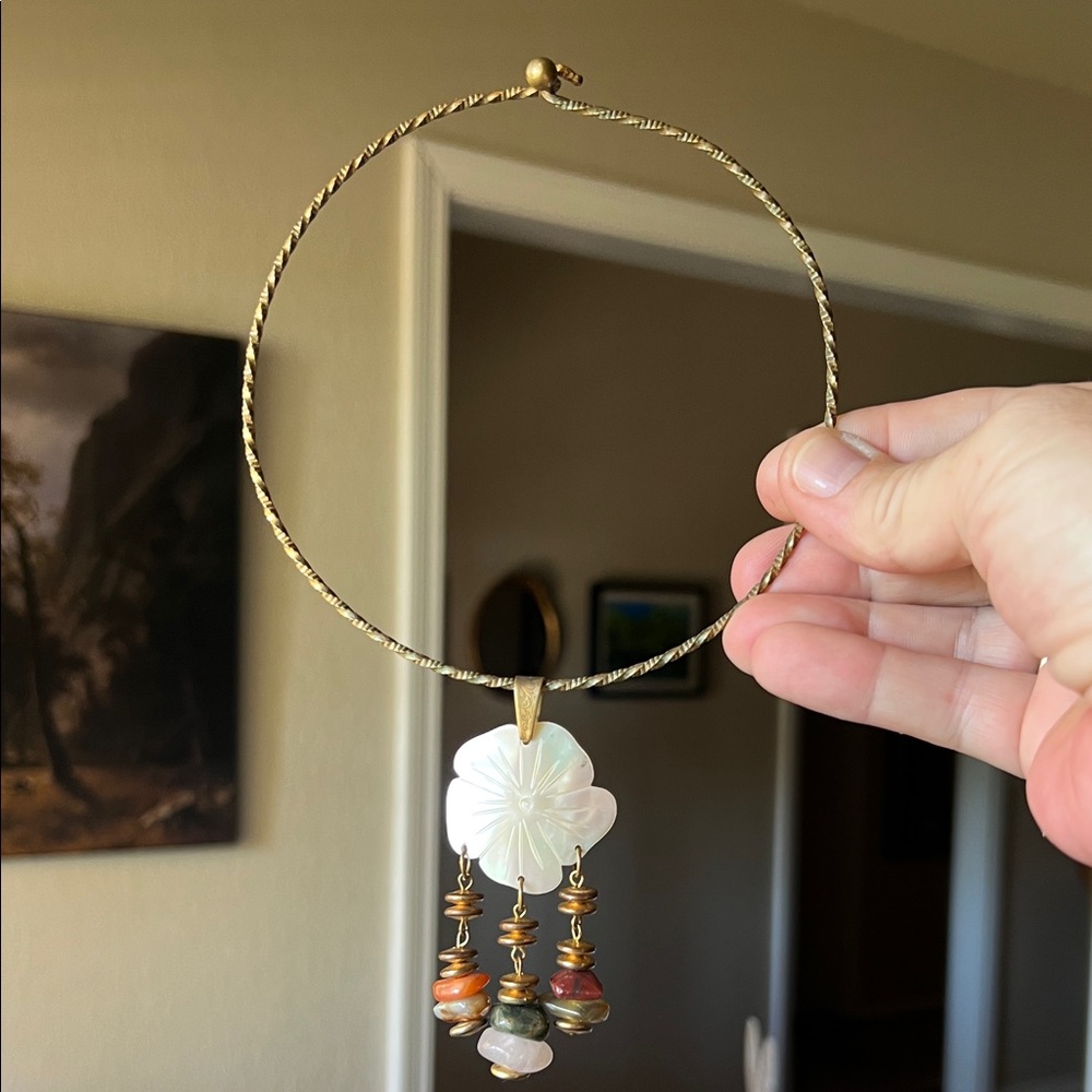 Vintage 70’s Miriam Haskell Mother of Pearl Pendant with semi precious stones.